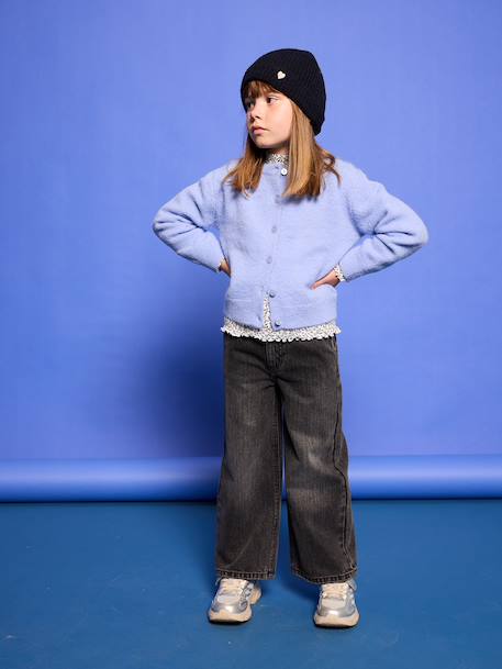 Button-through cardigan with long sleeves for girls blue+bordeaux red+rose 