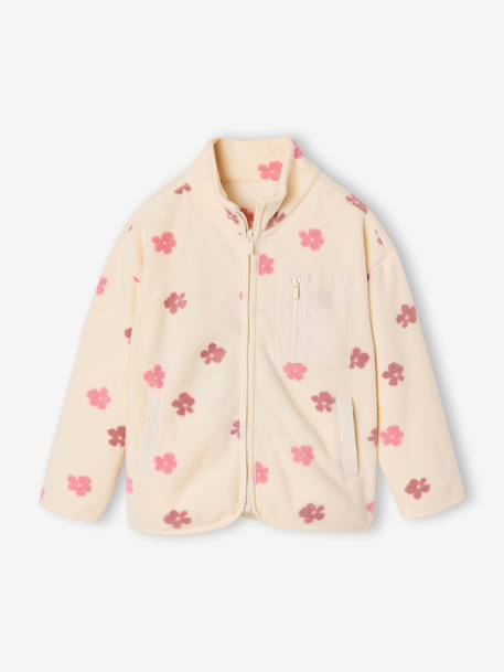 Fleece sweatshirt with zip fastening for girls vanilla 