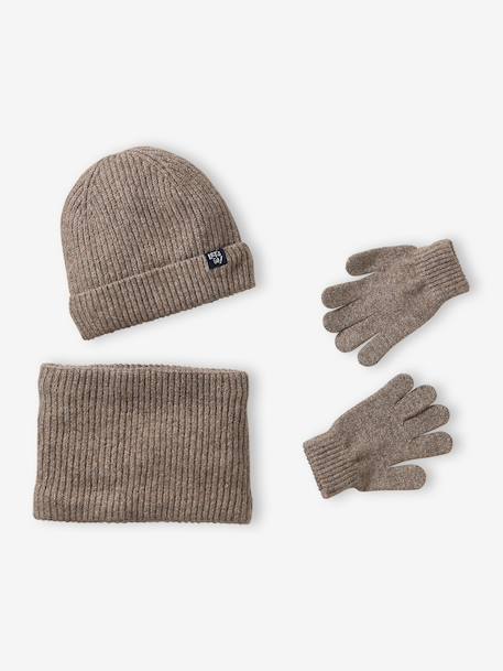 Hat, snood and gloves set for boys taupe 