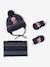 3-piece baby hat, snood and mittens set navy blue 