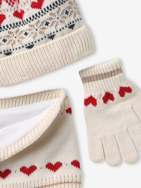 Girls' hat, snood and mittens set ecru 