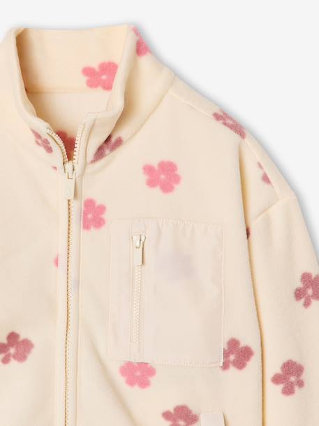 Fleece sweatshirt with zip fastening for girls vanilla 