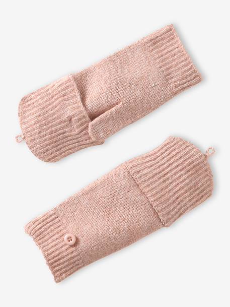 Hat, snood and mitten set for girls sand beige 