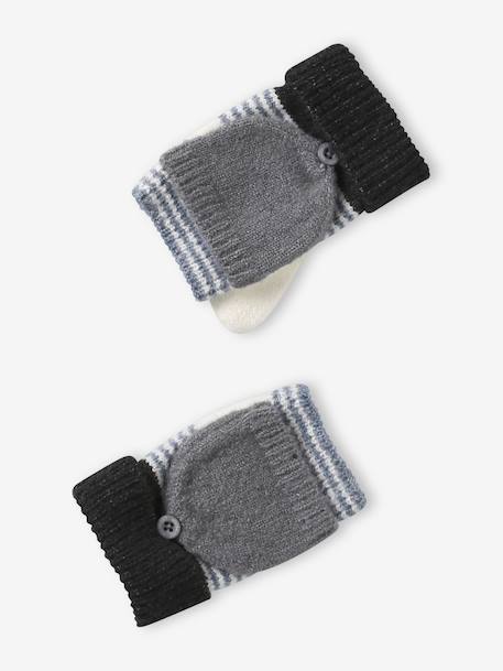 Striped Beanie + Snood + Gloves Set for Boys BLUE DARK TWO COLOR/MULTICOL+grey 