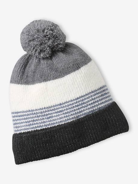 Striped Beanie + Snood + Gloves Set for Boys BLUE DARK TWO COLOR/MULTICOL+grey 