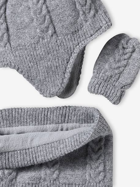 Baby hat, snood and mittens set marl grey 