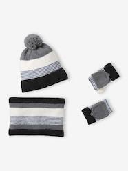 -Striped Beanie + Snood + Gloves Set for Boys
