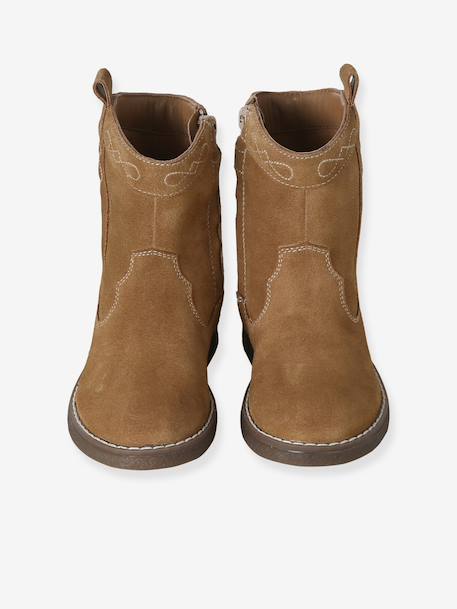 Leather zip-up boots for girls brown 