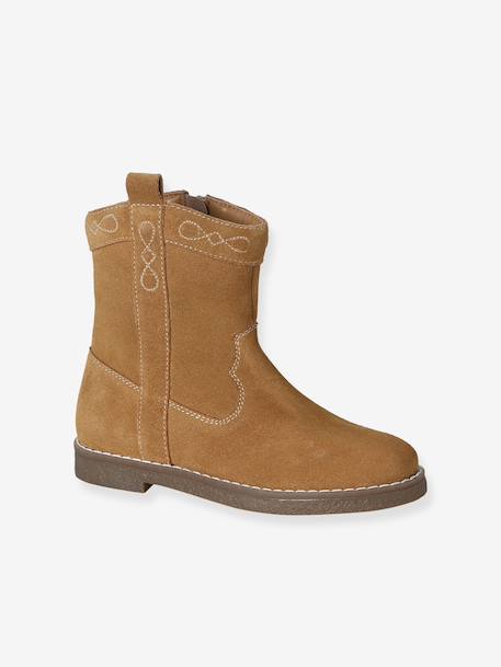Leather zip-up boots for girls brown 
