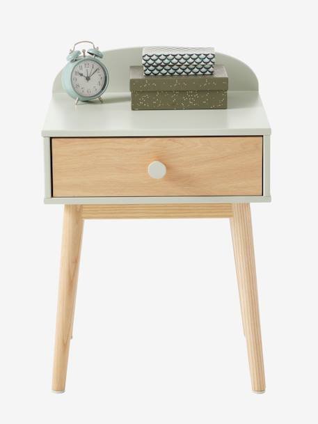 Bedside Table with Pulls, Confetti Theme Light Green+Light Pink+WHITE MEDIUM SOLID WITH DESIGN 
