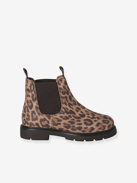 Leather elasticated ankle boots for girls beige 