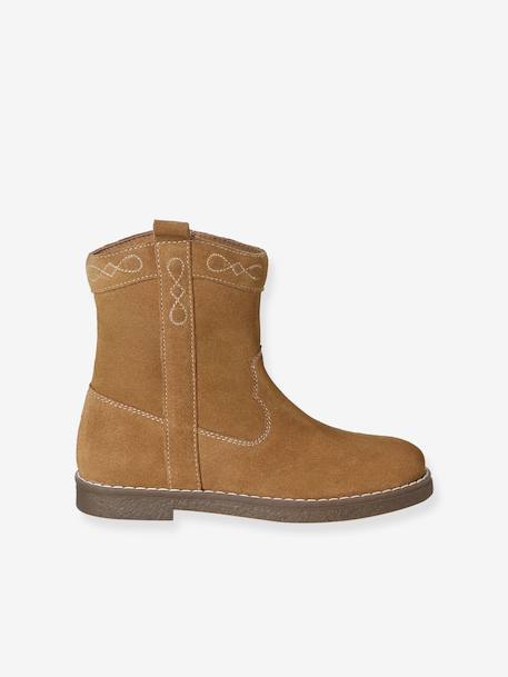 Leather zip-up boots for girls brown 