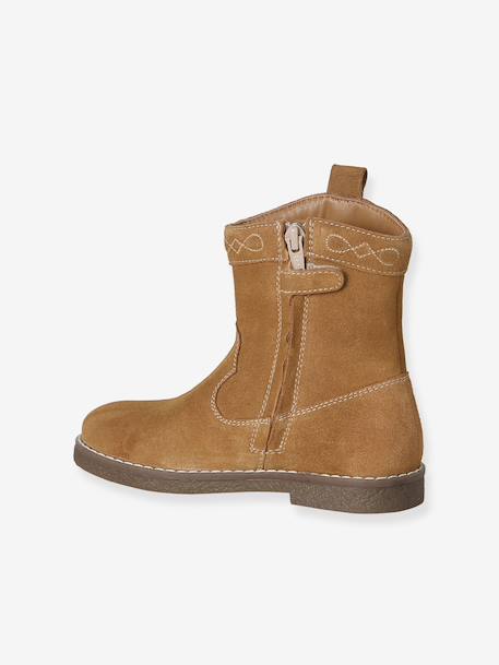 Leather zip-up boots for girls brown 
