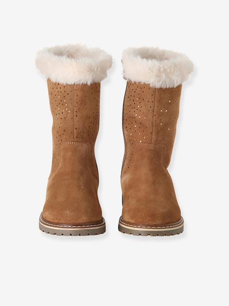 Zip-up leather boots for girls brown 