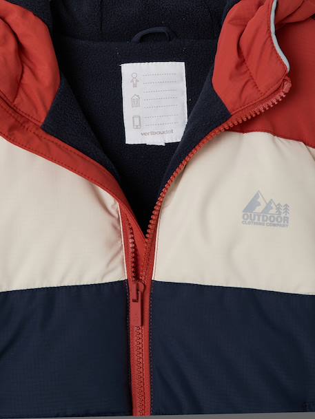 Hooded puffer jacket for boys blue+rust 