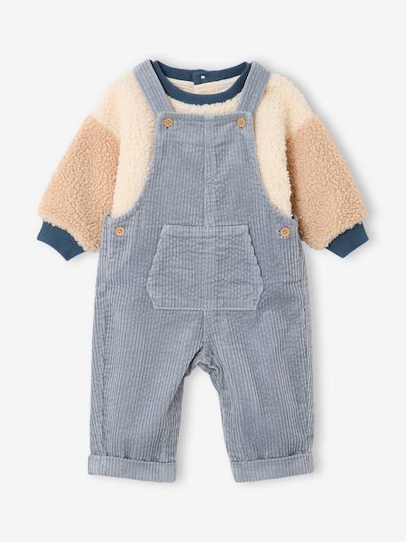 Dungarees and sherpa sweatshirt set for baby boys grey blue 