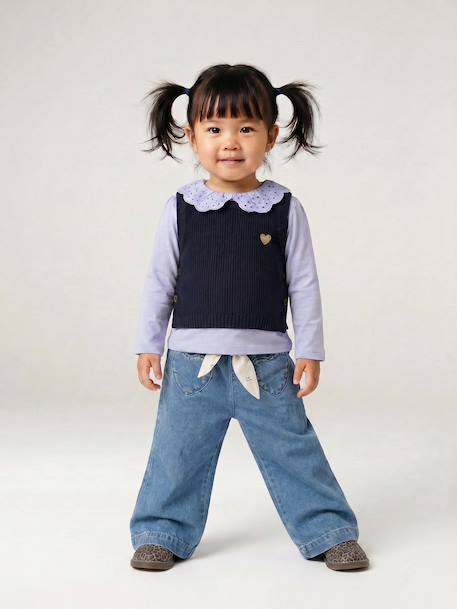 Wide Leg Jeans with Tie Belt, for Babies brut denim+stone 