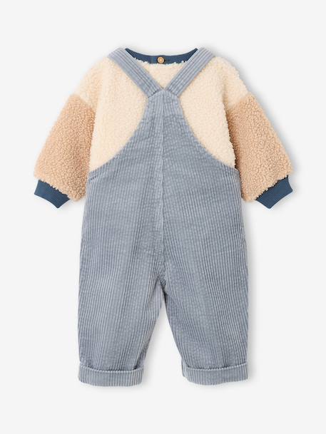 Dungarees and sherpa sweatshirt set for baby boys grey blue 