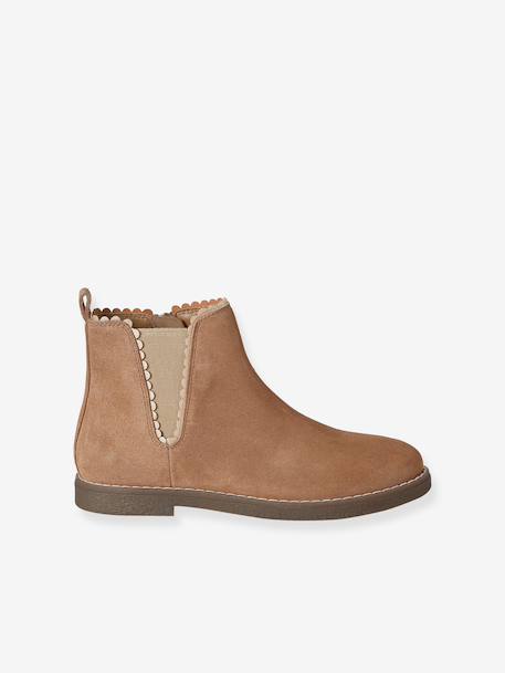 Leather Boots with Elastic, for Girls camel+gold+navy blue 