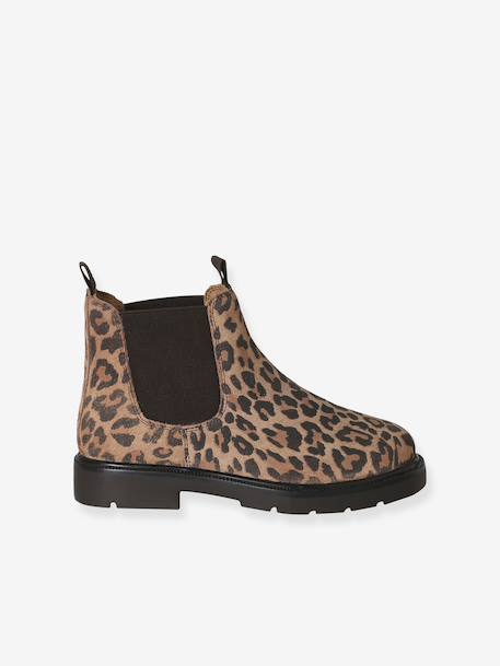 Leather boots with elasticated sides for girls beige 