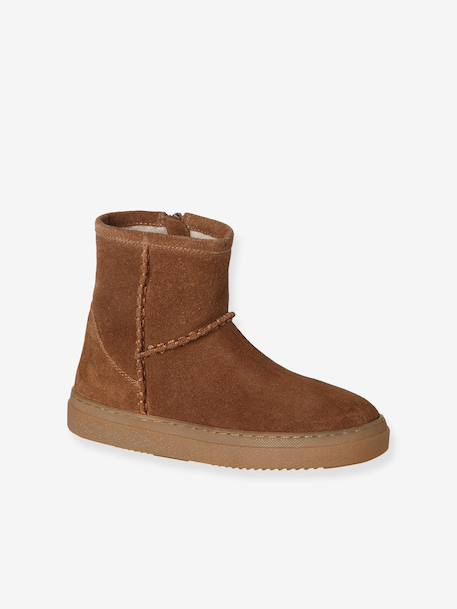 Pair of girls leather boots brown+taupe 