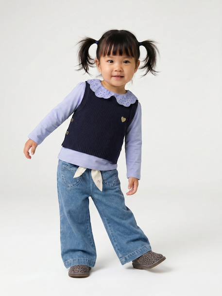 Long Sleeve Top with Embroidered Collar, for Babies BEIGE LIGHT SOLID+blue+striped navy blue+striped red 
