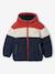 Hooded puffer jacket for boys blue+rust 