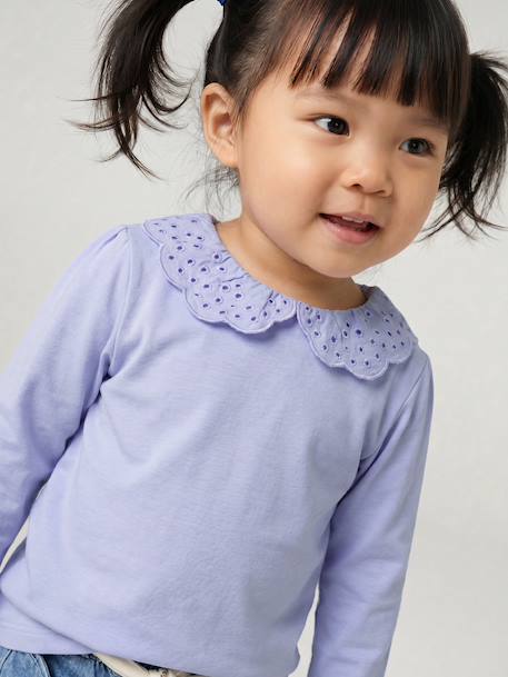 Long Sleeve Top with Embroidered Collar, for Babies BEIGE LIGHT SOLID+blue+striped navy blue+striped red 