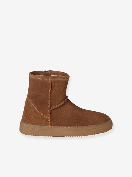 Pair of girls leather boots brown+taupe 