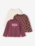 Pack of 3 long-sleeved girls' fancy t-shirts anthracite+coral+ecru+grey blue+indigo+mauve+rose 