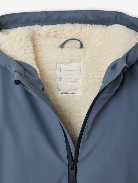 Raincoat with Hood & Sherpa Lining for Boys grey blue+night blue 
