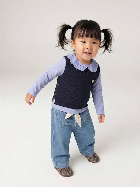 Sleeveless jumper for babies ecru+navy blue+rosy 