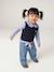 Sleeveless jumper for babies ecru+navy blue+rosy 