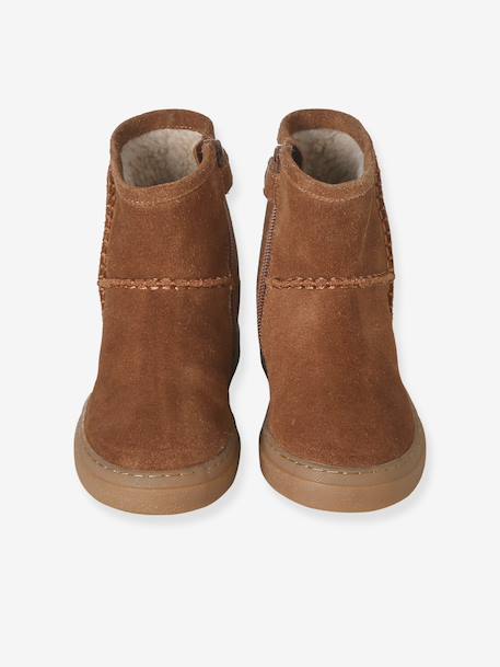 Pair of girls leather boots brown+taupe 