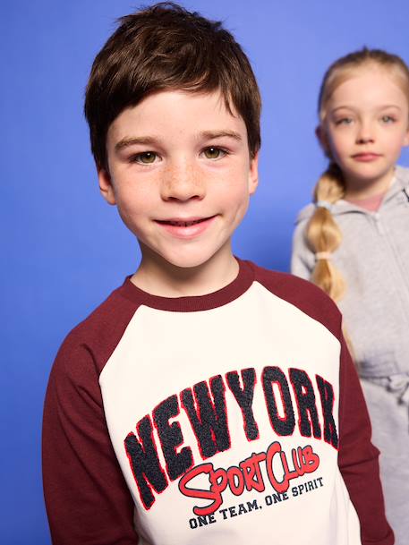 Long-sleeved raglan T-shirt for boys bordeaux red 