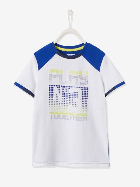 Two-Tone Sports T-Shirt in Techno Fabric & Pixel-Effect Details for Boys White 
