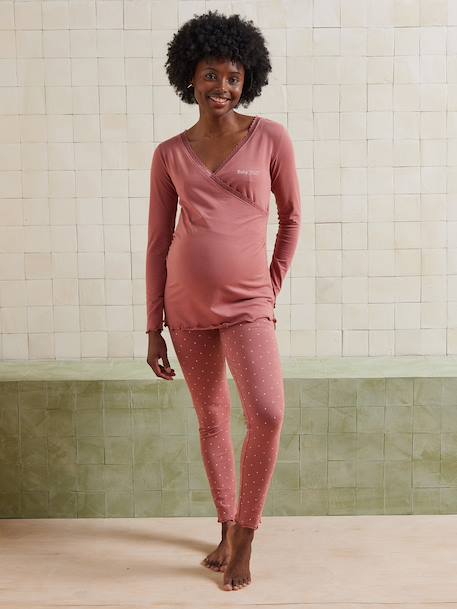 Set of 2-piece organic cotton* maternity and nursing pyjamas old rose 