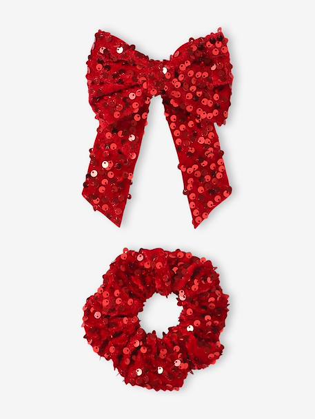 Sequin hair clip and scrunchie for girls red 