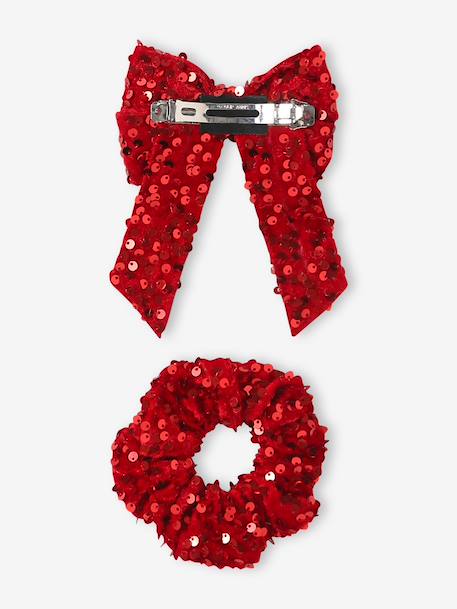 Sequin hair clip and scrunchie for girls red 