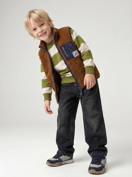 Sleeveless sherpa cardigan for boys caramel+ecru 