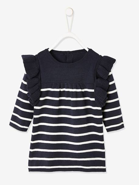 Sailor-Style Dress for Baby Girls Dark Blue Stripes 