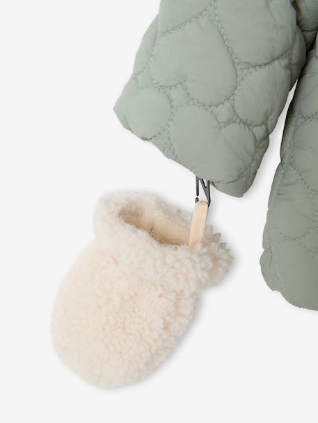 Puffer jacket with hat and mittens for baby girls sage green 