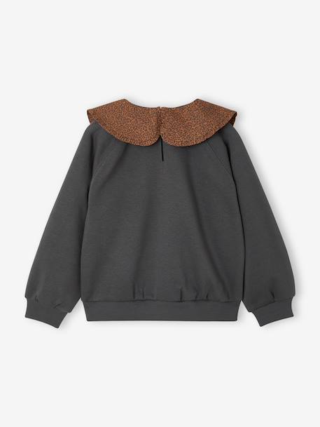 Girl's sweatshirt with English embroidery collar and flocked velvet message anthracite+ecru+marl grey+mauve+pale pink+red 