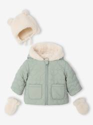 Baby-Outerwear-Coats-Puffer jacket with hat and mittens for baby girls