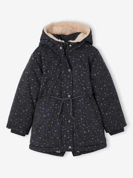 Romantic Hooded Parka for Girls anthracite+green+navy blue 