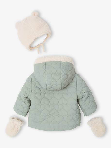 Puffer jacket with hat and mittens for baby girls sage green 