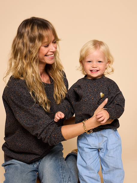 Leopard Print Sweatshirt For Women, Capsule Collection For Mothers & Daughters ENVIE DE FRAISE beige+dark grey 