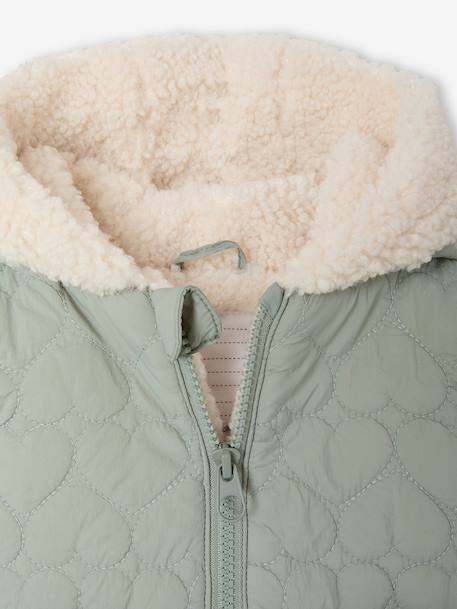 Puffer jacket with hat and mittens for baby girls sage green 