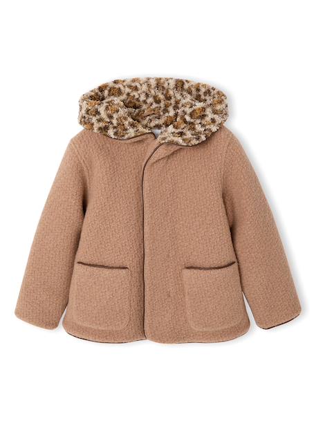 Hooded coat for girls camel+navy blue 
