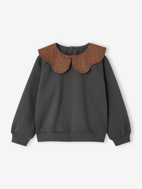 Girl's sweatshirt with English embroidery collar and flocked velvet message anthracite+ecru+marl grey+mauve+pale pink+red 
